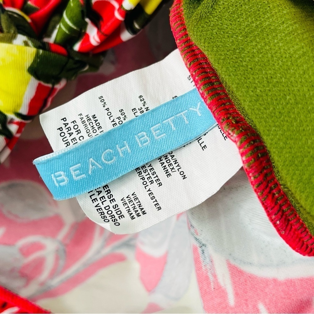 Beach Betty Size Large Plunging Flutter Sleeve Pear Print Swim Top - Picture 4 of 6